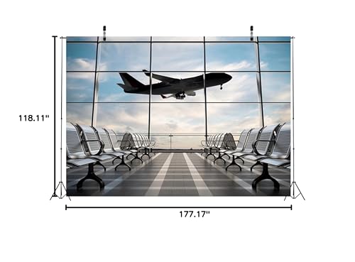 15x10ft Fabric Airport Backdrop Lounge with Plane Pilot Jet Birthday Party Video Recording Zoom Meeting Conference Baby Shower Photoshoot Business Studio Decoration Photography Props - size: 15x10FT