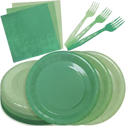 Serves 35 Guests Gradient Sage Green Plates and Napkins Party Supplies,7" Gradient Sage Green Birthday Dessert Paper Plates and Napkins,Disposable Party Dinnerware for Wedding,Graduation - color: Gradient Sage Green