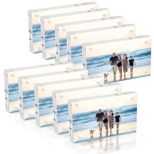 4x6 Acrylic Picture Frame 10 Pack, Clear Picture Frames Double Sided Magnetic Freestanding Photo Block Frame Desktop Display Floating Frameless Acrylic Frame Stand - size: 4"x6"