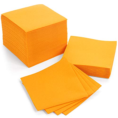 AH AMERICAN HOMESTEAD Paper Cocktail Napkins - Linen-Like Disposable Beverage Bar Napkins 4.75" x 4.75" - Bulk Square Napkins - Ideal for Party or Wedding (Orange/Curry -100 Count) - color: Orange, size: 4.75 x 4.75