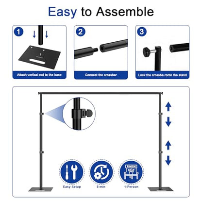 Hecis 8.5x10ft Backdrop Stand, Adjustable Photography Background Frame, Heavy Duty Pipe and Drape Kit Photo Support Poles for Wedding, Party, Birthday, Festival, Vide, Studio