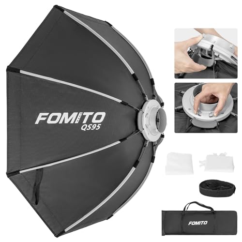 FOMITO 37.4"/95cm Octagonal Softbox, Quick Release Bowens Mount Softbox with Honeycomb Grid, Light Diffusers, Bag for Godox SL-60W SL60IID SL150R SL300R - color: 37.4inch/95cm