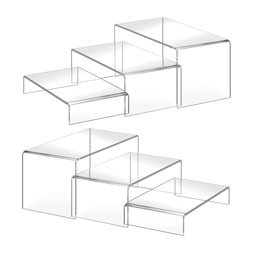 6PCS Acrylic Display Risers, 12'' Large Acrylic Risers Display Stands,Tiered Shelves for Gemstone, Curio, Figurines, Collectibles and Home Deco