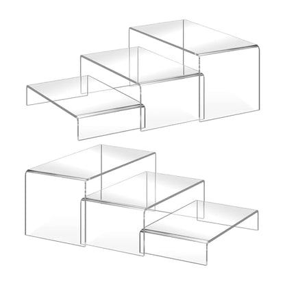 6PCS Acrylic Display Risers, 12'' Large Acrylic Risers Display Stands,Tiered Shelves for Gemstone, Curio, Figurines, Collectibles and Home Deco