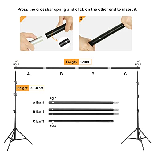 Backdrop Stand, Maxztill 8.5x10Ft Adjustable Photo Backdrop Stand Kit,Backdrop Stand for Parties,4 Crossbars,6 Background Clamps,4 Backdrop Clip Holder,2 Sandbags,1 Carry Bag for Wedding/Photoshoot - size: 8.5X10ft Backdrop Stand