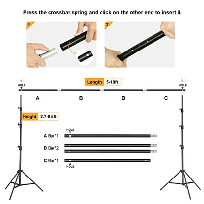 Backdrop Stand, Maxztill 8.5x10Ft Adjustable Photo Backdrop Stand Kit,Backdrop Stand for Parties,4 Crossbars,6 Background Clamps,4 Backdrop Clip Holder,2 Sandbags,1 Carry Bag for Wedding/Photoshoot - size: 8.5X10ft Backdrop Stand