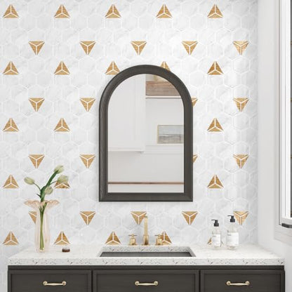WESTICK White Gold Marble Back Splash Stick on Tiles for Kitchen Hexagon Peel and Stick Backsplash Tile Waterproof Bathroom Vinyl Backsplash Panels for Laundry Room Wall RV 10 Pack 12" x 12" - color: 9.Gold white