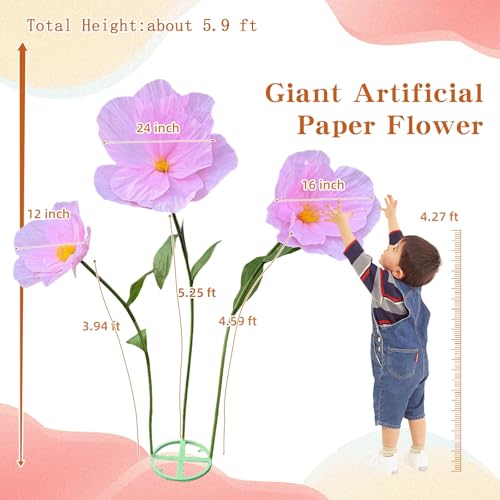 5.9 Ft Large Paper Artificial Flowers,Giant Flowers for Decoration,Standing Huge Handcrafted Poppy Flowers for Garden,Hotel,Office,Photography Props,Wedding,Art Gallery,Shop Window Display(Pink) - color: Pink