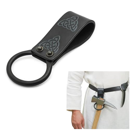 Lord of Battles Medieval Genuine Leather Axe Frog | Axe Holster with Belt Loop | Waist Holder for Axes, Tools - color: Celtic Design - Black