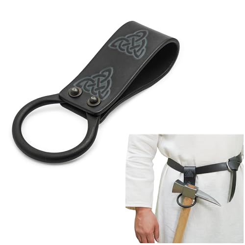 Lord of Battles Medieval Genuine Leather Axe Frog | Axe Holster with Belt Loop | Waist Holder for Axes, Tools - color: Celtic Design - Black