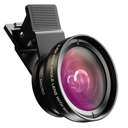 0.45X Clip On Wide Angle and Macro Cell Phone Lens Kit for Photography and Video, External Mobile Camera Attachment - color: Black