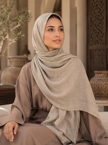 Lightweight Cotton Linen Feel Scarf Shawl Wrap Hijab for Women, Travel Fall Winter Gift - color: Mcspz2530-3#khaki