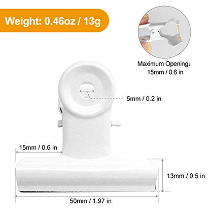 Coideal White Bulldog Paper Clips, 20 Pack 2 Inch Large Metal Binder Clips Round Hinge Clamps for Food Bags, Pictures Photos, Art Crafts, Office School (50 mm) - color: White