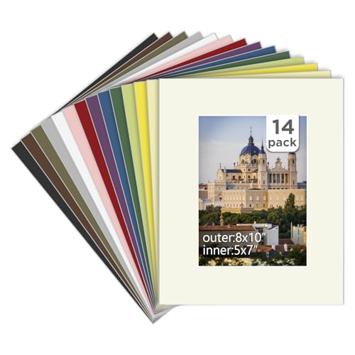 Egofine 14 Packs Picture Frame Mats, 8x10 Picture Mats for 5x7 Photos, Acid-Free Mixed Colors Pre-Cut Photo Board for Photos, Prints, Artworks - color: Mixed Color-8"x10" Pack of 14