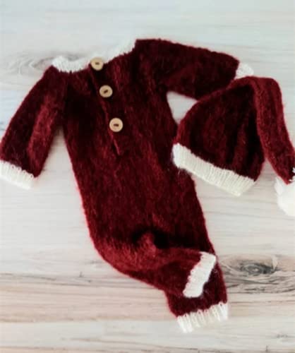 Fashion Cute Newborn Boy Girls Baby Costume Outfits Photography Props Hat Pants - color: Red Wine