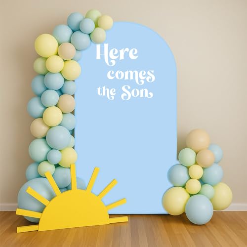 Arch Backdrop Cover Here Comes The Son Baby Shower Double-Sided Arch Spandex Cover Sun Sunrise Rainbows Birthday Party Fiesta Decorations Supplies (2.6X6ft,G-3826) - color: G-3826, size: 2.6X6ft