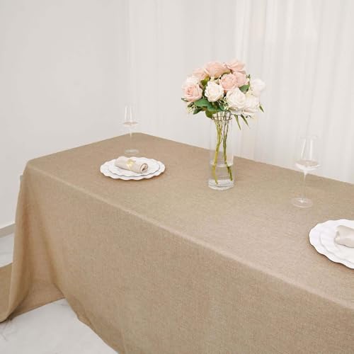 Efavormart 90"x132" Natural Jute Faux Burlap Round Tablecloth | Boho Chic Table Linen - color: Natural Boho, size: 132" x 90" (Rectangular)