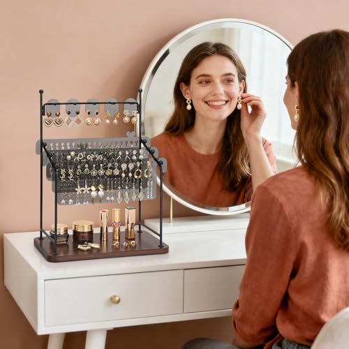 Earring Organizer, Earring Holder Display Stand with 3 Earring Storage Pegboards 568 Holes, Jewelry Organizer with Hook Rack for Stud Earrings Necklace, Acrylic Large Jewlery Hanger Towers for Women - color: Black