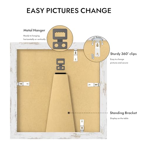 Hongkee 6x6 Picture Frame with Glass, Display Pictures 4x4 with Mat or 6 x 6 without Mat - Wall and Tabletop, 6 by 6 Photo Wooden Frames (Distressed White, 1 Pack) - color: Distressed White, size: 6X6 in