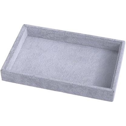 9" x 5.7" Velvet Jewelry Tray Jewelry Display Tray, Stackable Empty Plate Trays for Earrings Necklaces Bracelet Rings Display Showcase - Grey - color: Grey, size: Flat Tray 9"x5.7"