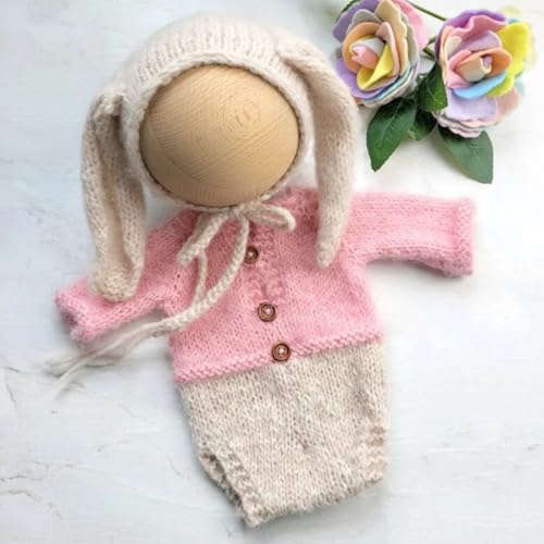 Newborn Photography Outfits Boy Girl Baby Photography Props Easter Bunny Rabbit Knit Newborn Outfits Photo Prop - color: Pink