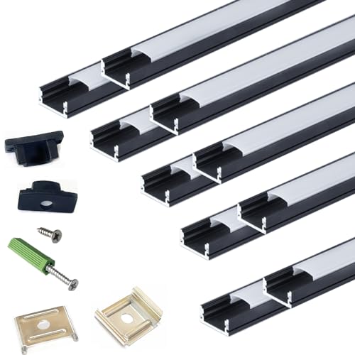 THMOOTHER LED Strip Black U Channel Diffuser 10-Pack 6.56FT,17X7.5MM Surface Mounted Tape Light Aluminum Track with Milky Cover Cabinet,Stairs,Counter,Wall Flush Installed Low Profile - color: Black