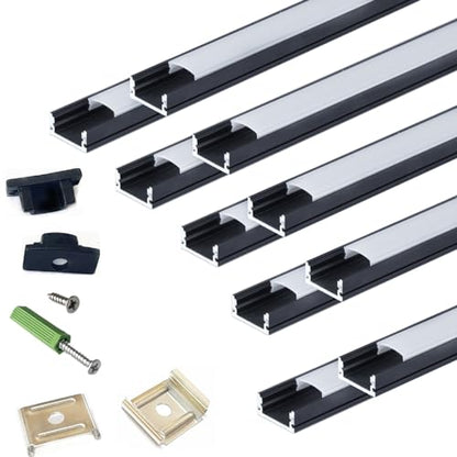 THMOOTHER LED Strip Black U Channel Diffuser 10-Pack 6.56FT,17X7.5MM Surface Mounted Tape Light Aluminum Track with Milky Cover Cabinet,Stairs,Counter,Wall Flush Installed Low Profile - color: Black