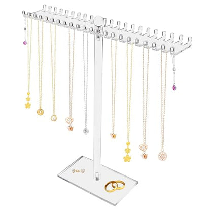 Jewelry Stand, Acrylic Necklace Holder, Clear Jewelry Organizer with Bilateral Hooks, Necklace Display Stand for Bracelets Earrings Rings Bangles
