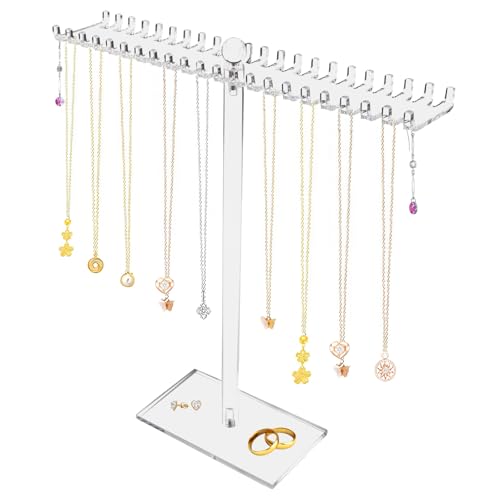 Jewelry Stand, Acrylic Necklace Holder, Clear Jewelry Organizer with Bilateral Hooks, Necklace Display Stand for Bracelets Earrings Rings Bangles