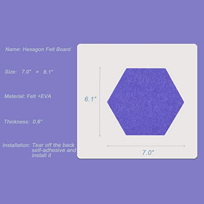 LAJAR 8 Pcs Hexagon Felt Bulletin Board Tiles, Self Adhesive Felt Pin Board Wall Tiles for Photos, Pictures, Memos (Purple) - color: Purple