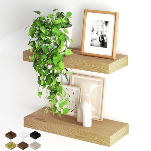 Fun Memories Floating Shelves for Wall, 20Inch Floating Shelves Set of 2, Hanging Shelf with Invisible Brackets, Wood Shelves for Living Room, Bedroom, Kitchen, Oak - color: Oak, size: 20"W x 6.5"D
