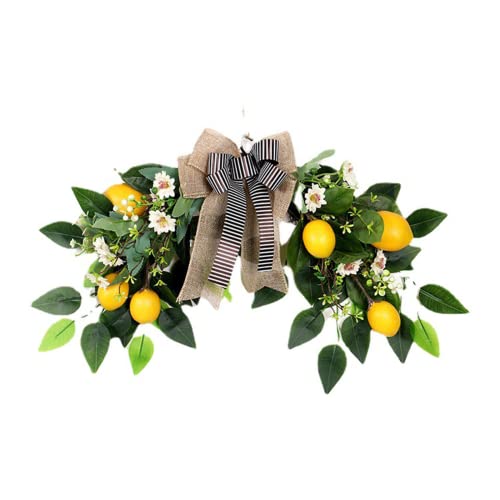 MANMAOHE Flower Swag Artificial Lemon Swag 22In Spring/Summer Wreath Fruit Wreath Garland with Ribbon Daisy and Eucalyptus Leaves for Wedding Home Party Wall Decor