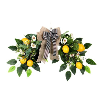 MANMAOHE Flower Swag Artificial Lemon Swag 22In Spring/Summer Wreath Fruit Wreath Garland with Ribbon Daisy and Eucalyptus Leaves for Wedding Home Party Wall Decor