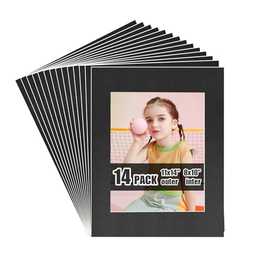 Egofine 11x14 Black Picture Mats Pack of 14, Frame Mattes for 8x10 Pictures, Acid Free, 1.2mm Thickness, with Core Bevel Cut - color: Black-11"x14" for Photos 8"x10" Pack of 14