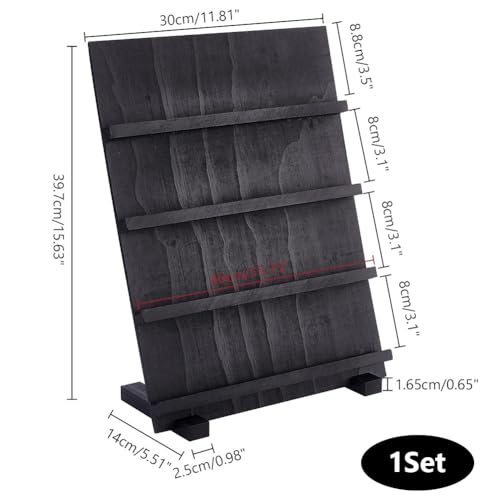 PH PandaHall 4-Tier Wooden Jewelry Tower Earring Display Stand Retail Jewelry Display Riser Removable Showcase with Slots Earring Display Card Holder for Selling Showing Exhibition Jewelry Storage - color: Black-4-Tier