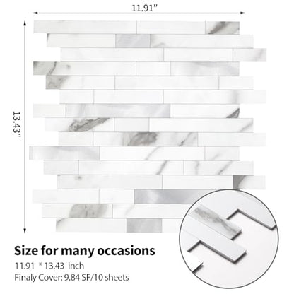 Yipscazo 2026 New Upgrade Peel and Stick Stone Metal Tile Backsplash, Stick on Tiles for Backsplash Kitchen, Bathroom (10 Sheets, Marble White Metal) - color: Marble White Metal