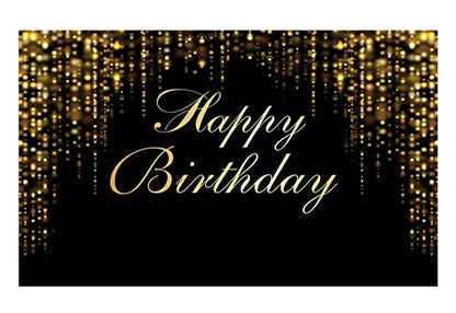 Funnytree Happy Birthday Party Backdrop Black and Gold Glitter Bokeh Sequin Spots Photography Background Golden Sparkle Shining Dots Baby Abstract Milestone Banner Cake Table Decor Photo - size: 70.8 X 43.3 in