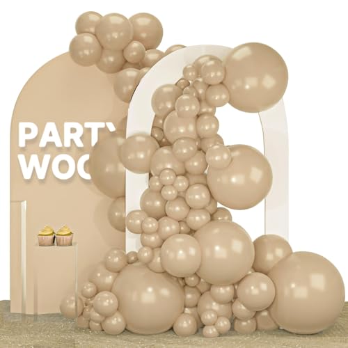 PartyWoo Cream Balloons 140 pcs Different Sizes of 18 12 10 5 Inch Beige Ivory Nude Neutral Boho Fall Latex Balloons for Graduation Birthday Baby Shower Jungle Theme Party Decorations Brown-F56 - color: Brown-f56