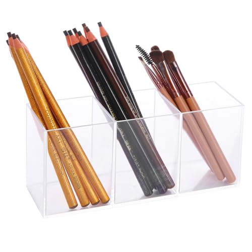 elysolpluv Clear Acrylic Silverware & Pen Organizer Caddy, Transparent Plastic Silverware Holder, Perfect for Office, Bedroom, and Bathroom Storage