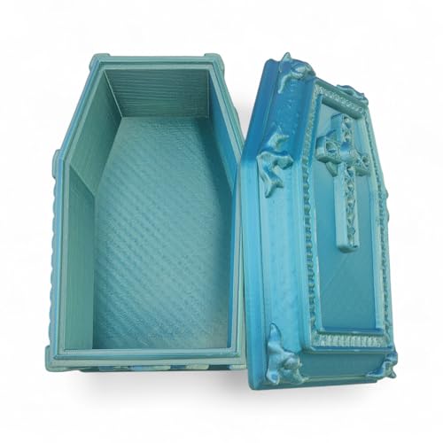 Coffin Display Container – Gothic Halloween Storage Box – Spooky Decorative Prop for Desk or Shelf – 3D Printed Creepy Organizer – Goth Inspired Display Case (Blue/Green) - color: Blue/Green