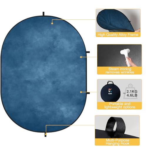 Kate Collapsible Backdrop Pop Up Photo Backdrops Grey Blue Foldable Background for Headshot, for Portrait Photography, for Video, 5x6.5ft