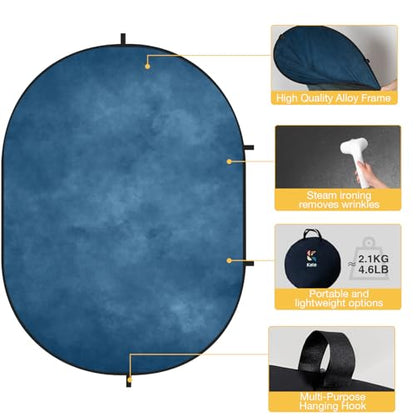 Kate Collapsible Backdrop Pop Up Photo Backdrops Grey Blue Foldable Background for Headshot, for Portrait Photography, for Video, 5x6.5ft