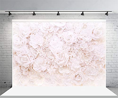 AOFOTO 12x10ft White Flowers Wall Backdrop Elegant Roses Romantic Wedding Bridal Shower Photography Background Baby Shower Party Valentines Mother's Day Photo Banner Studio Props Wallpaper - size: 12x10ft