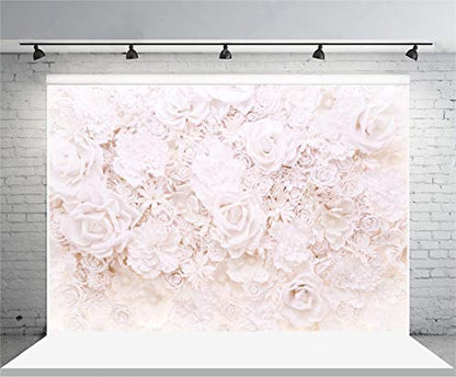 AOFOTO 12x10ft White Flowers Wall Backdrop Elegant Roses Romantic Wedding Bridal Shower Photography Background Baby Shower Party Valentines Mother's Day Photo Banner Studio Props Wallpaper - size: 12x10ft