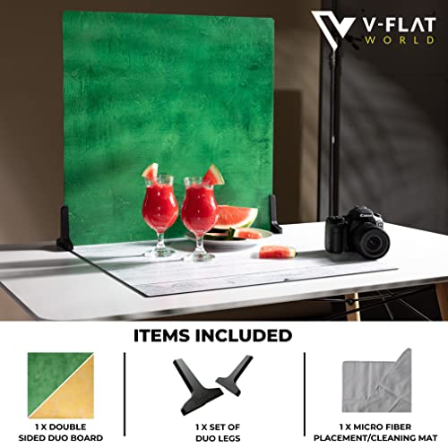 V-FLAT WORLD Duo Board Product Photography Backdrops - 2-Sided Background for Photograph, Realistic Item & Food Photography Background - Includes 2 Legs & Mat - 24" x 24", Emerald City/Citrus Burst - color: Emerald City/Citrus Burst, size: 24 x 24 inches