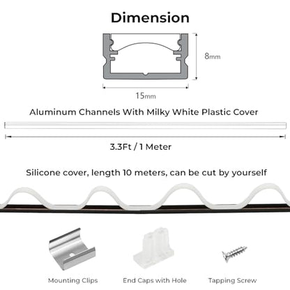 VST 10pack 3.3FT Black U Shape Aluminum Channel with 33FT White Flexibla Diffuser Cover, Seamlessly Connected into a Continuous 33FT Length with Clip and End Caps for LED Lighting - color: Black, size: 3.3ft 10