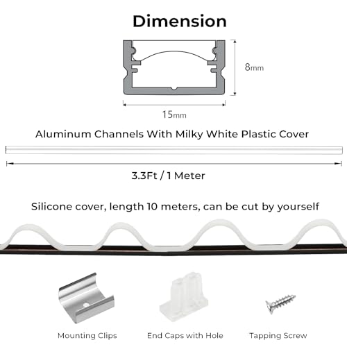 VST 10pack 3.3FT Black U Shape Aluminum Channel with 33FT White Flexibla Diffuser Cover, Seamlessly Connected into a Continuous 33FT Length with Clip and End Caps for LED Lighting - color: Black, size: 3.3ft 10
