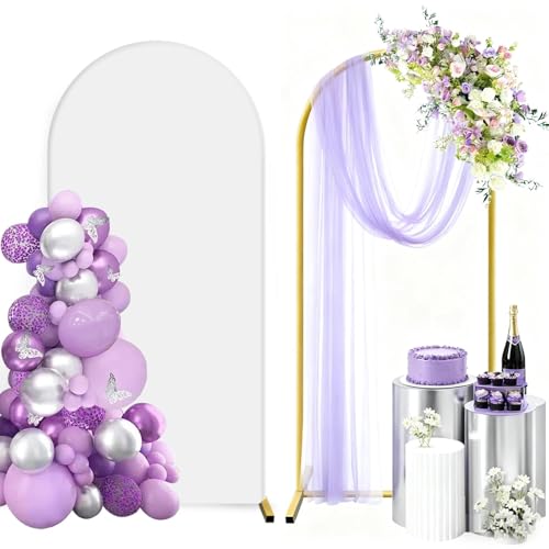 Metal Arch Backdrop Stand and Cover Set 6 ft, Wedding Arch Stand with White Cover for Party, Birthday, Wedding, Bridal Shower, Baby Shower (White, 6 ft) - color: White, size: 6FT