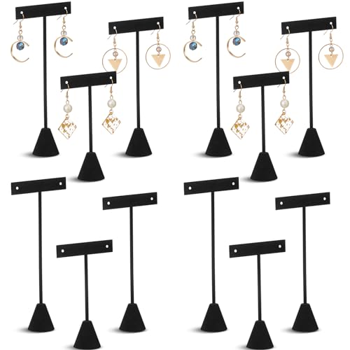 Marsui 12 Pcs Earring Display Set T Bar Earring Display Stand with 3 Heights Earrings Stand for Jewelry Vendors (Black) - color: Black