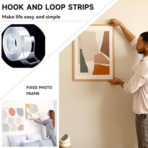 Double Sided Tape Heavy Duty Removable 10FT Clear Nano Tape Adhesive Mounting Tapes for Wall Decor,Hanging Picture, Poster, Carpet, Photo Deco - size: 10FT